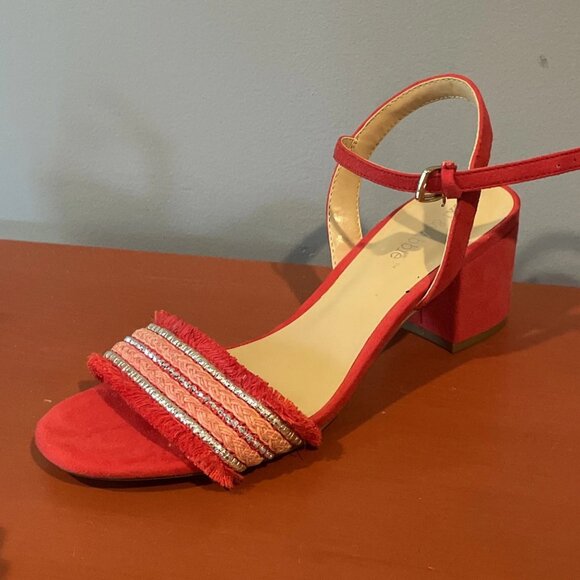 Lexi & Abbie Heels (US Women's Heels Size 8), RED, PALE, STRIPED HEELS	 Lexi & A - Picture 2 of 5